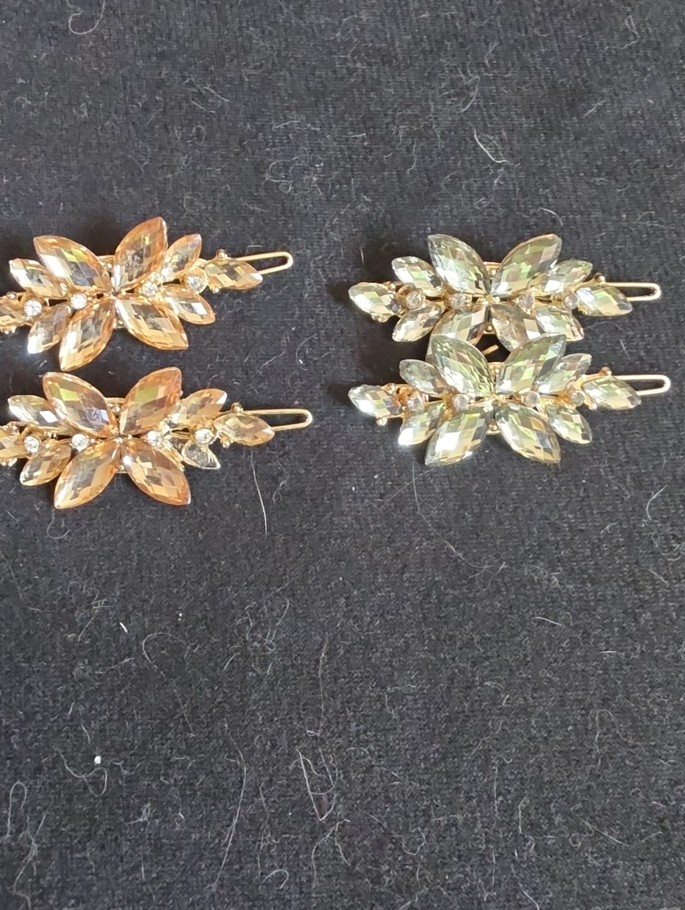 Crystal Floral Hair Clips - Gold Tone (Set of 4)